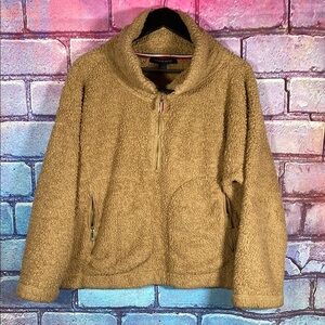 Tommy Hilfiger Tan Sherpa Fleece Pullover 1/4 Zip Large Cozy Winter Sweater